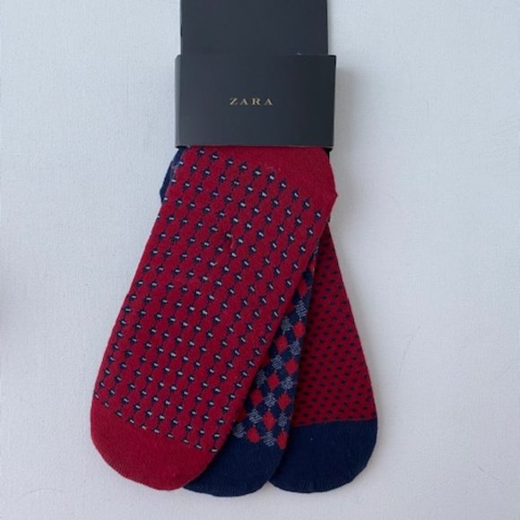 Zara Men's 3-Pack No Show Socks Navy / Red - Picture 2 of 2